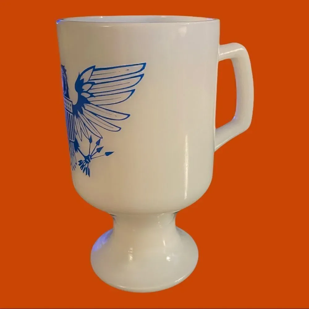 Vintage Footed Milk Glass Coffee Cup Mug Military